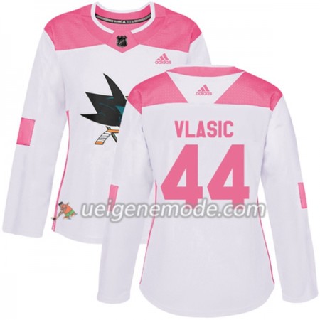 Dame Eishockey San Jose Sharks Trikot Marc-Edouard Vlasic 44 Adidas 2017-2018 Weiß Pink Fashion Authentic